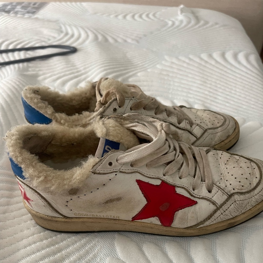 Blue and red Golden Goose sneakers with Shearling